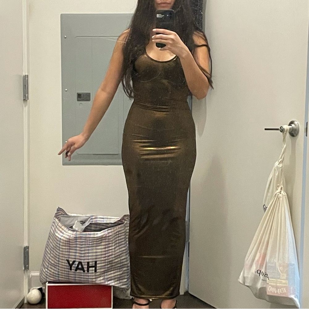 Brown body con dress